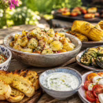 Accompagnements pour barbecue appétissants sur une table ensoleillée